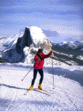 photograph of Vicki nordic skating at glacier point, yosemite, with half dome behind. Photographs of action sports in Yosemite National Park. Also available are rock climbing, scenic, and wedding photos of Yosemite.