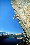 the overhanging death crack rock climb in yosemite with half dome in background
