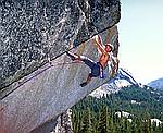 stock photograph of tom herbert on cowabunga roof, tuolumne meadows