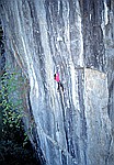 sue leading final cut at public sanitation wall in yosemite valley